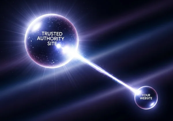 Conceptual image of authority passing from a highly trusted source