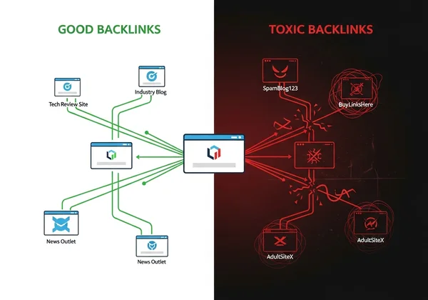 Good links vs. toxic links, showing healthy and unhealthy sites